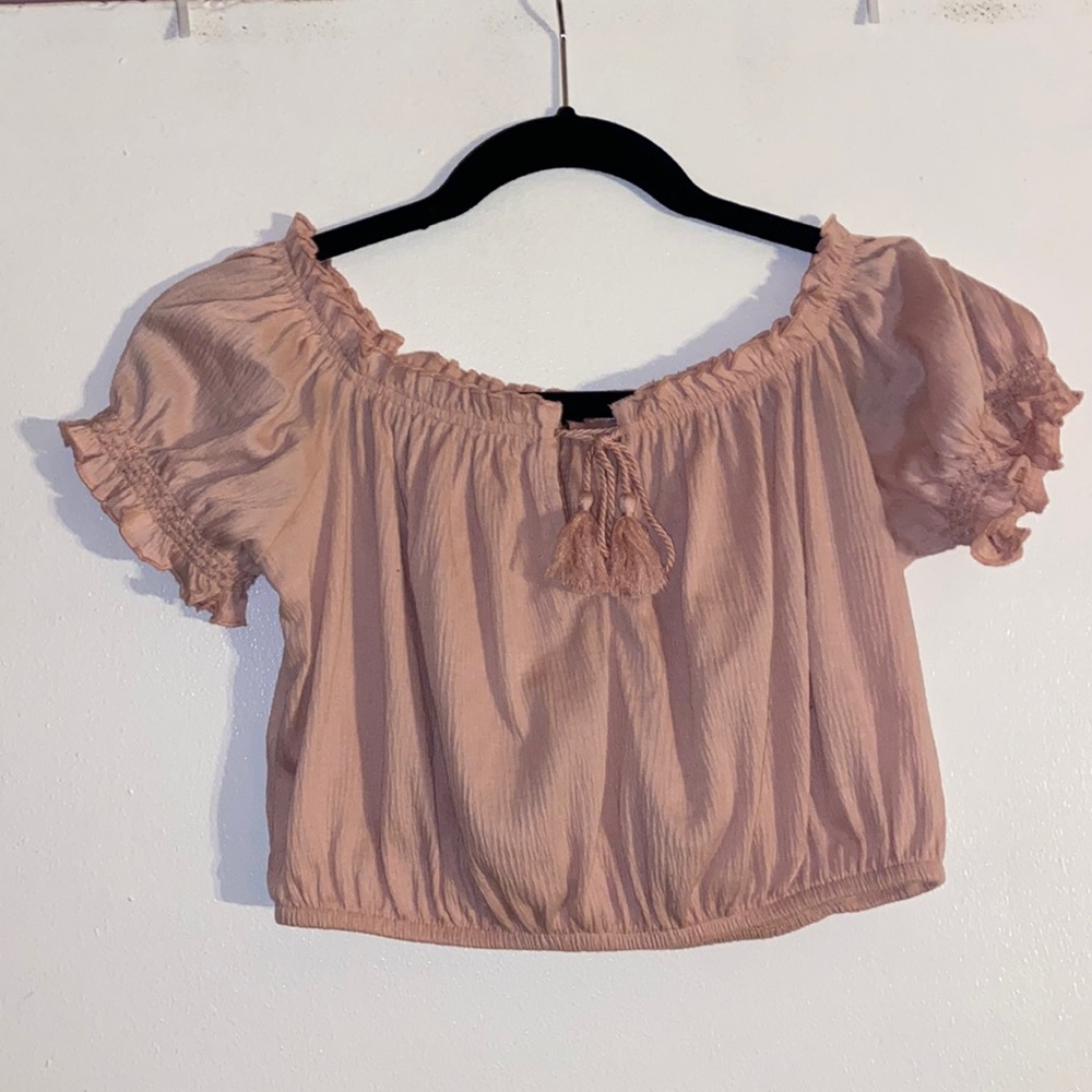 Cutest off-the-shoulder pink top.